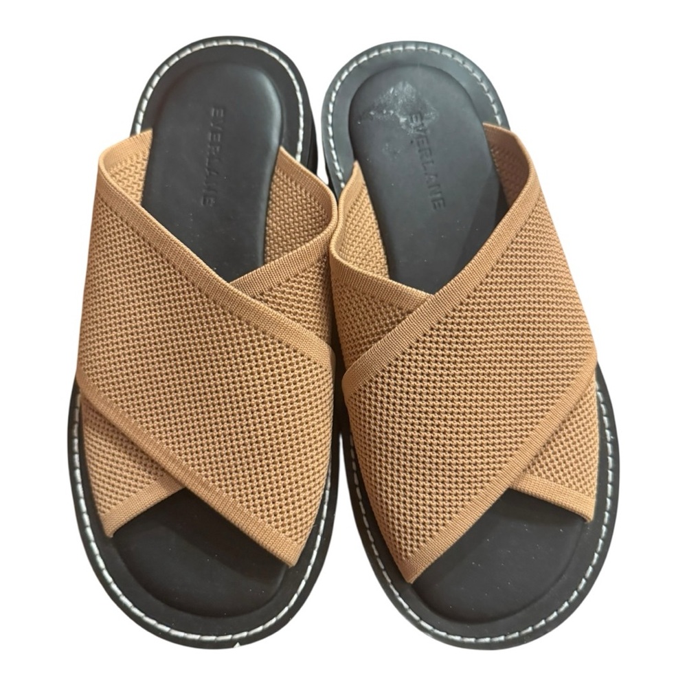 Everlane Reknit Flatform Tan Mesh Slide Sandals